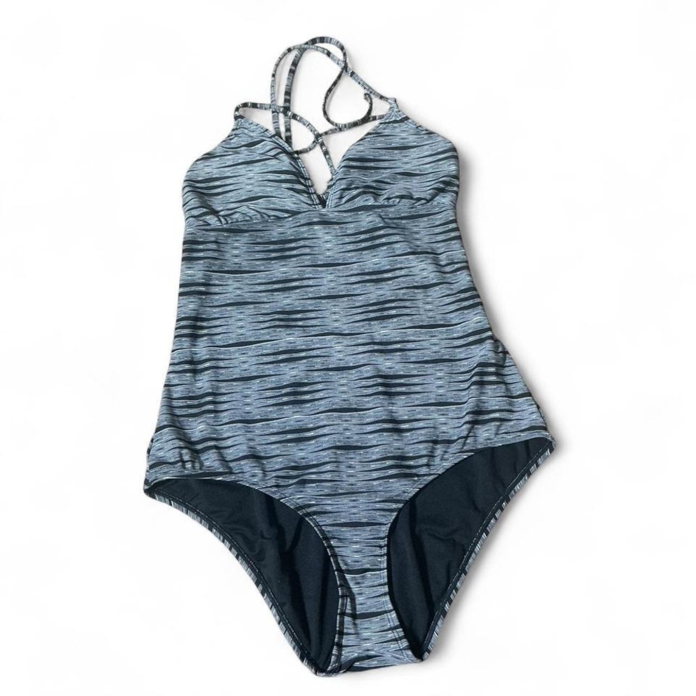 Athleta Black White Space‎ Dye Strappy Back One Piece Swimsuit S/439060-03-2